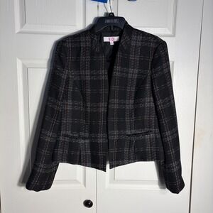 Vintage 9&CO Plaid Blazer Women 16 Black Red Cropped Y2K Suit Jacket Open Front